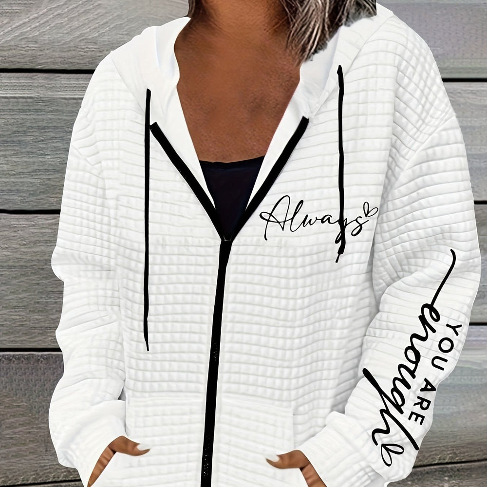 Women's Casual Printed Zipper Hooded Long Sleeve Sweater Coat