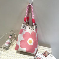 Womens Red Knitted Tote Bag With Magnetic Closure And Large Capacity
