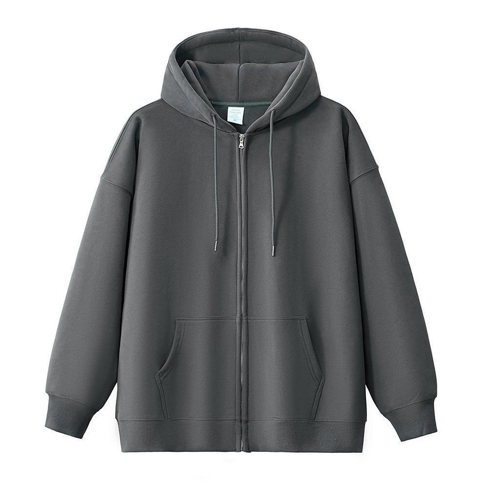 Fleece Cardigan Sweater Men's Simplicity Solid Color Loose-fitting Versatile Casual Hooded Coat