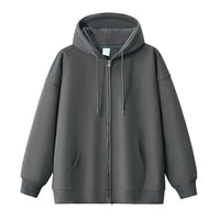 Fleece Cardigan Sweater Men's Simplicity Solid Color Loose-fitting Versatile Casual Hooded Coat