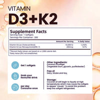 D3K2 Bone Health Softgels 300 Capsules With Clinically Validated Dosage Triple-Action Support For Joints Immunity Heart Health