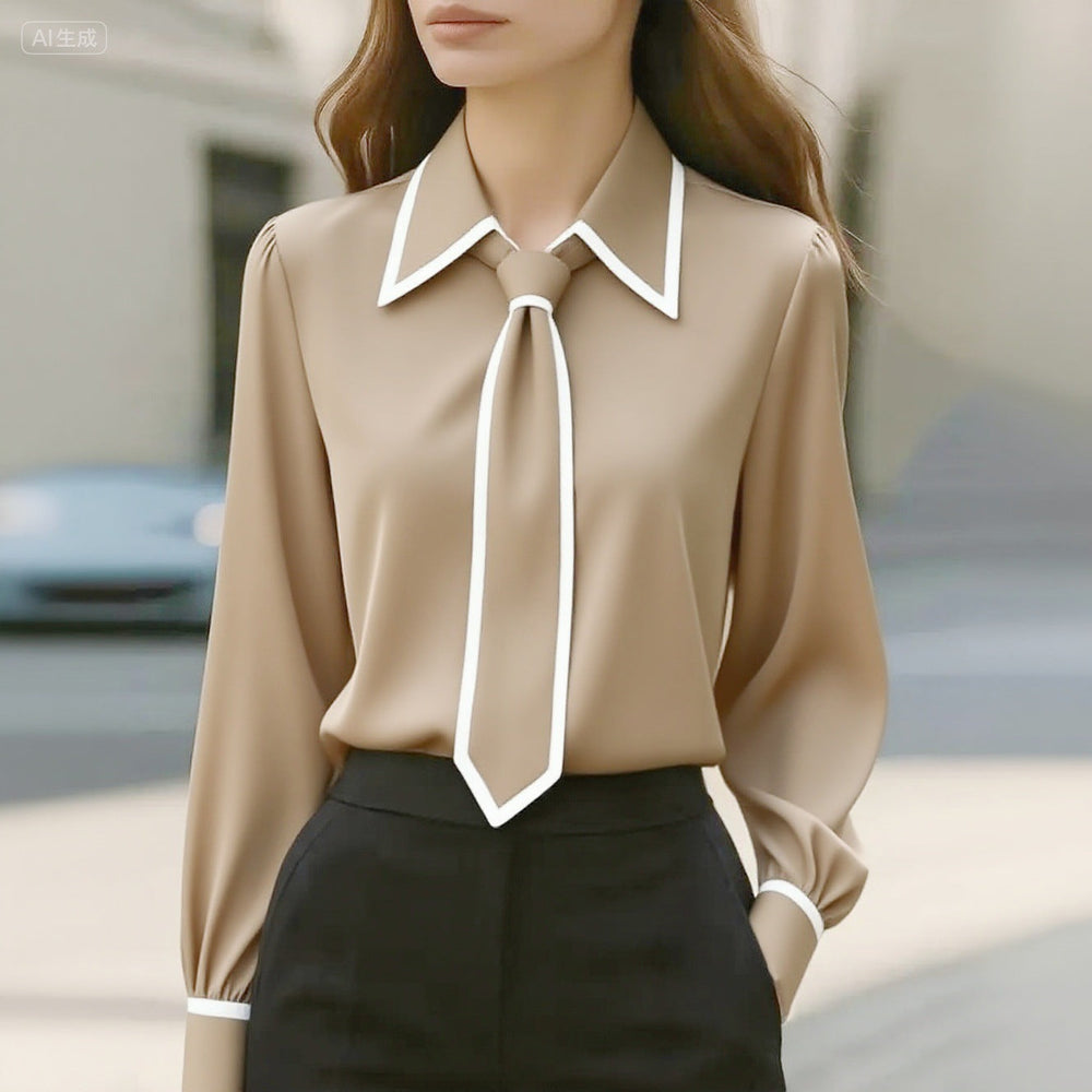 Women's Solid Color Tie-Front Long Sleeve Shirt
