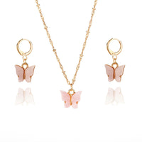 Color Acrylic Butterfly Earrings And Necklace Set