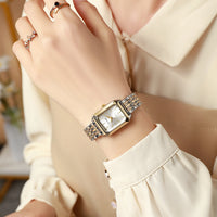 Square Meridian-Style Dial Fashionable Personalized Quartz Watch With Steel Band