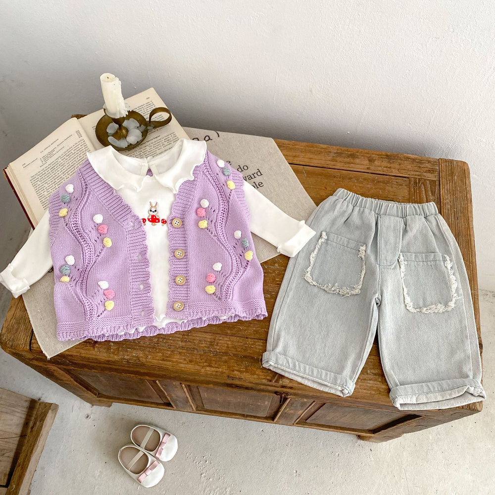 Cute Purple With Dot Children's Knitted Vest