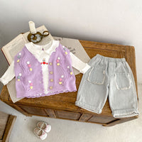 Cute Purple With Dot Children's Knitted Vest