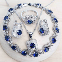 Blue Zirconia Women Jewelry Sets 925 Sterling Silver Wedding