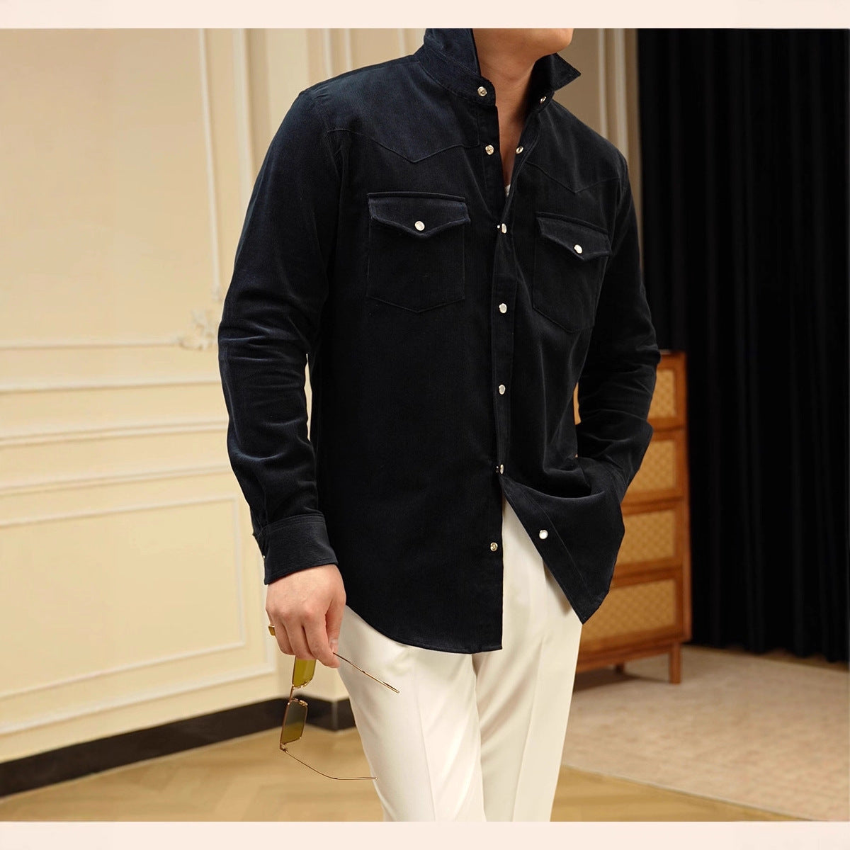 Men Cotton Business Shirt Lampwick Weave Casual Formal Everyday Wear