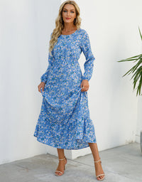 Womens Versatile Round-neck Floral Chiffon Dress