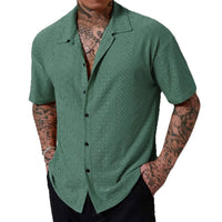 Mens Versatile Hollow-Out Jacquard Casual Shirt