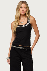 Personalized Street-style Metal Round Rhinestone T-shirt