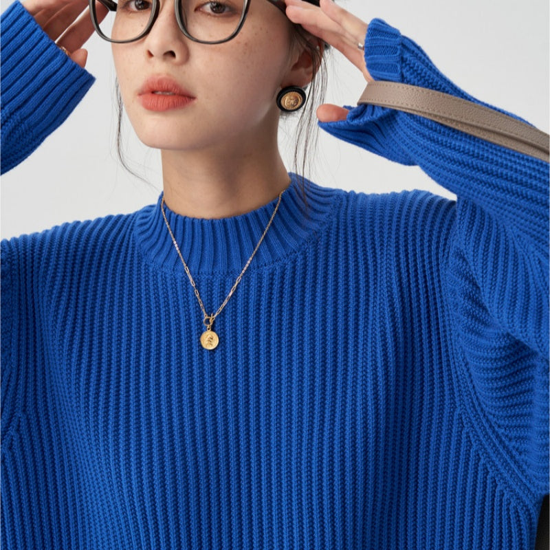 Mens Organic Cotton Ribbed Chunky-Knit Crew-Neck Sweater From Xinjiang