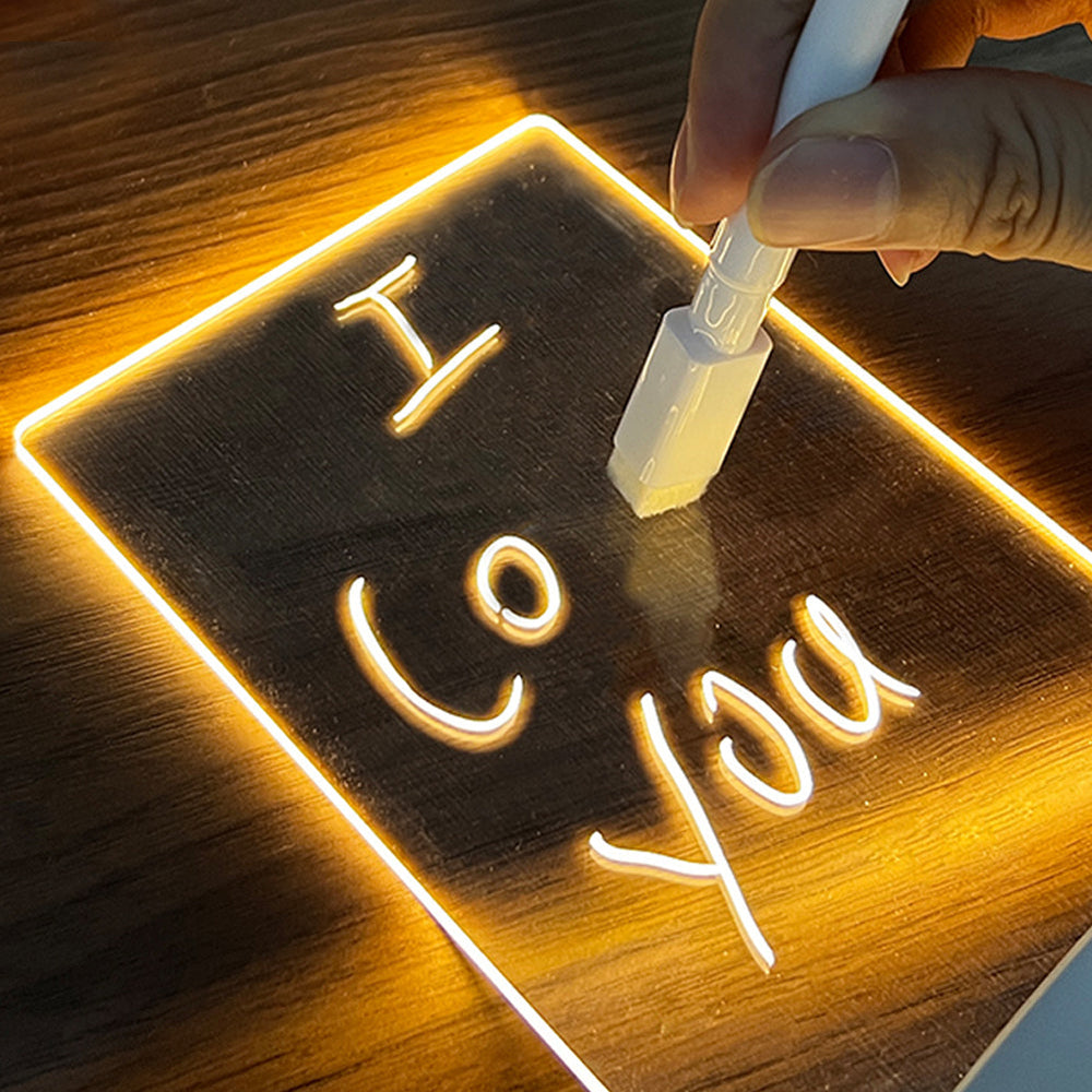 LED Message Board Night Light - USB Glow Note Board with Pen