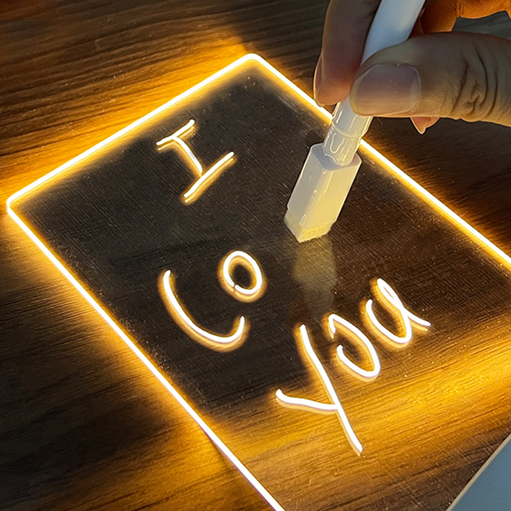 LED Message Board Night Light - USB Glow Note Board with Pen