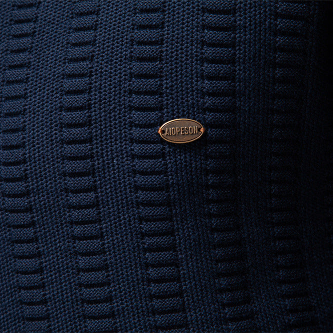 Mens Striped Jacquard Sweater With Half Zip And Stand Collar