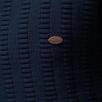 Mens Striped Jacquard Sweater With Half Zip And Stand Collar