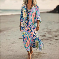 Womens Floral V-Neck Short-Sleeve Dress