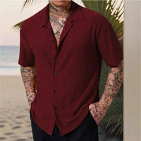 Mens Versatile Hollow-Out Jacquard Casual Shirt