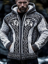 Men's Zippered Dual Pocket Casual Printed Hoodie