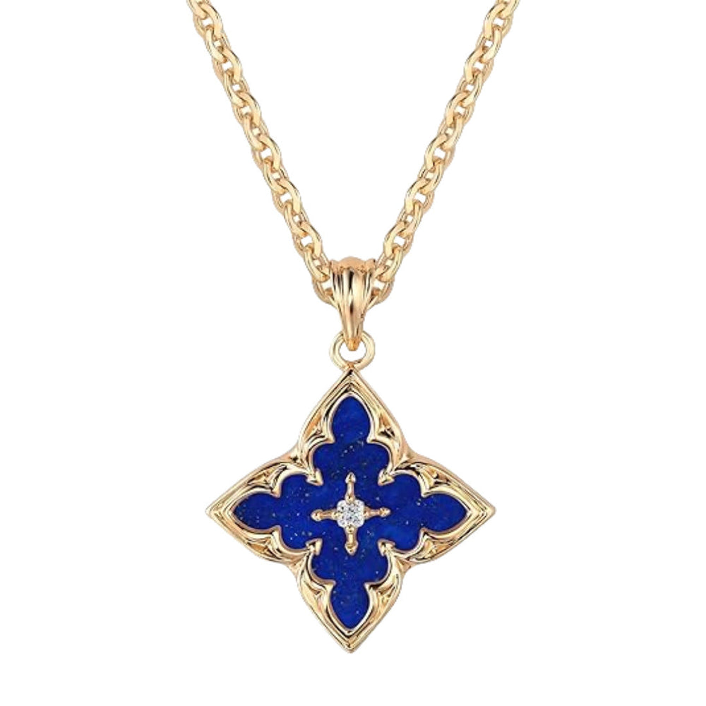 14k Gold-plated Zircon Pendant Necklace With A Clavicle Chain