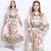 Notch-collar Single-breasted Floral-print Dress