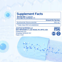 NMN Supplement 500mg Ultra Pure 99.8 Stabilized Form Supports NAD Production Cellular Health Healthy Aging 60 Capsules