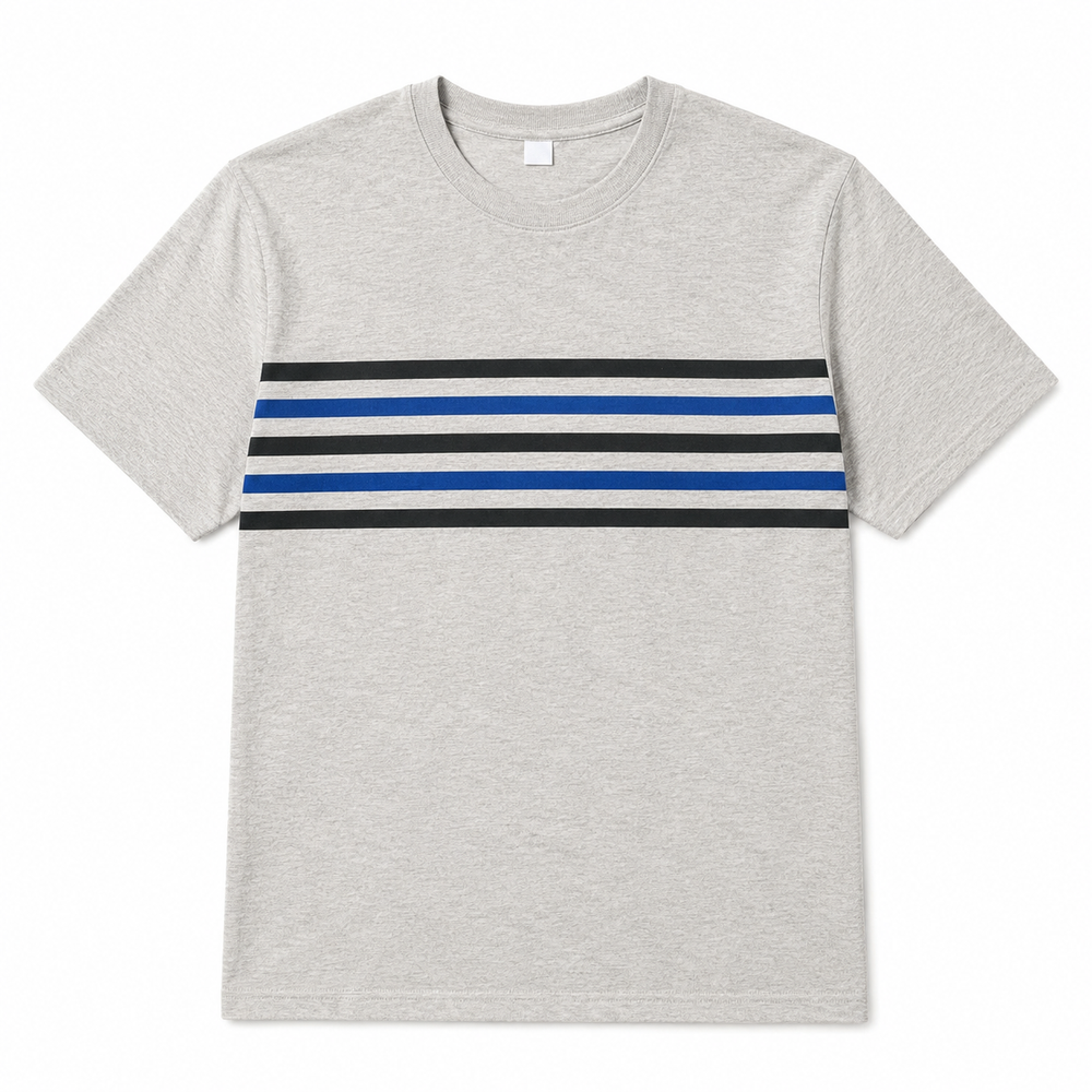 Men's Striped Cotton Crew Neck T-Shirt Summer Tee (For U.k Only)