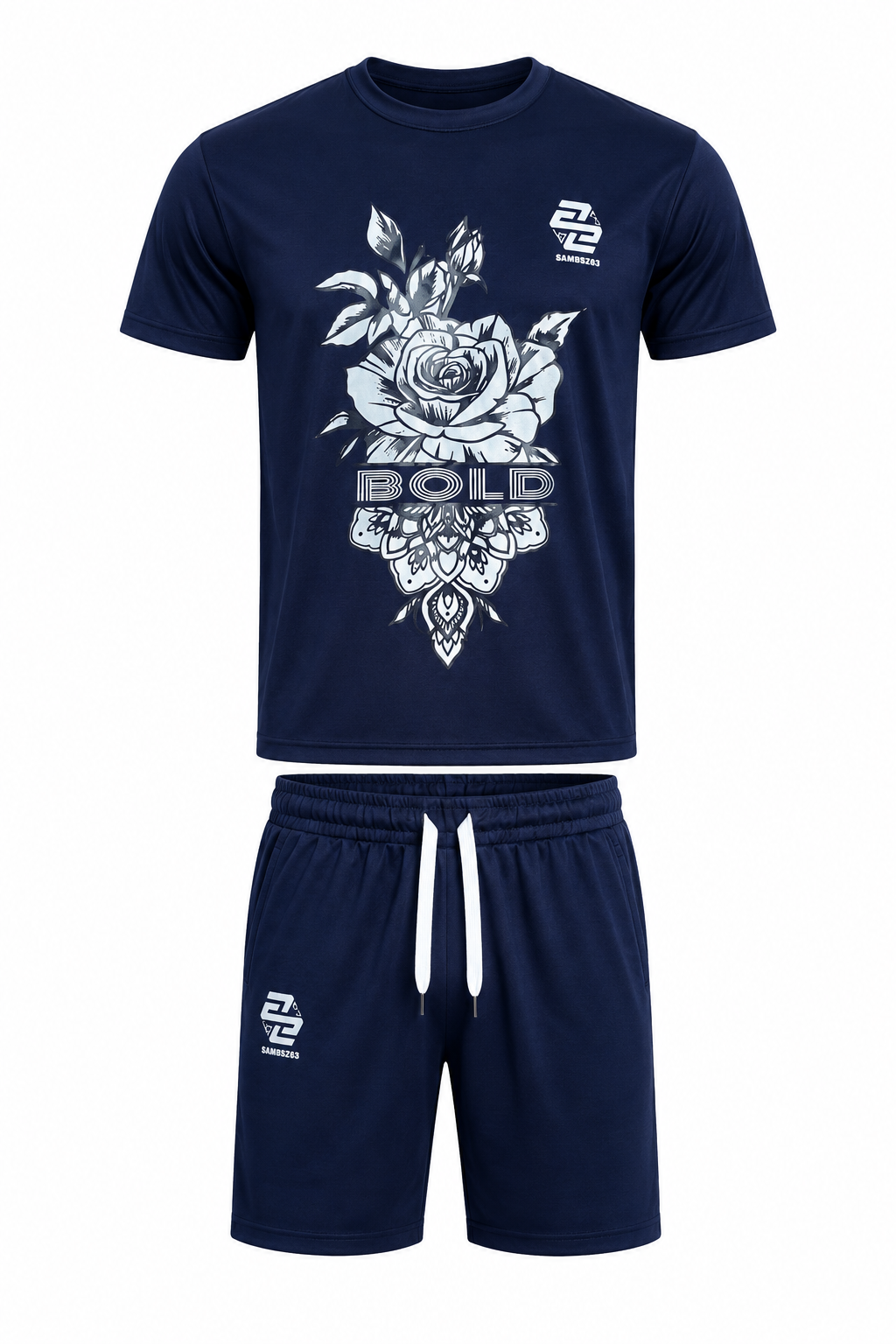Bold Rose Graphic Sports T-Shirt & Shorts Set (For UK Only)