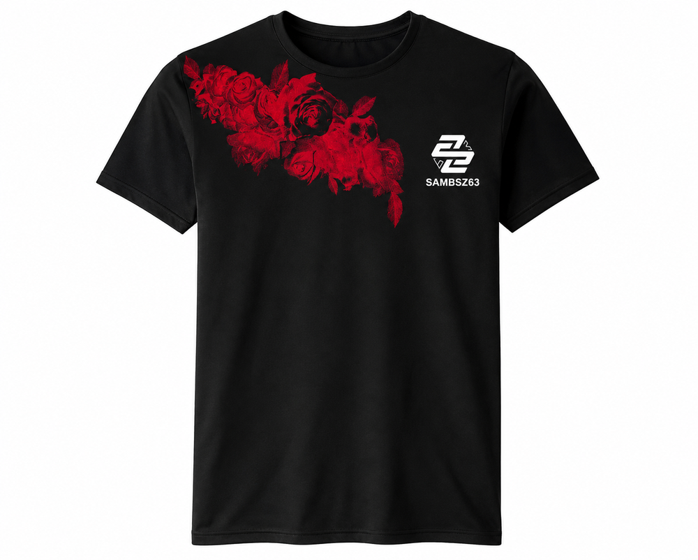 Floral Rose Graphic Unisex Black T-Shirt