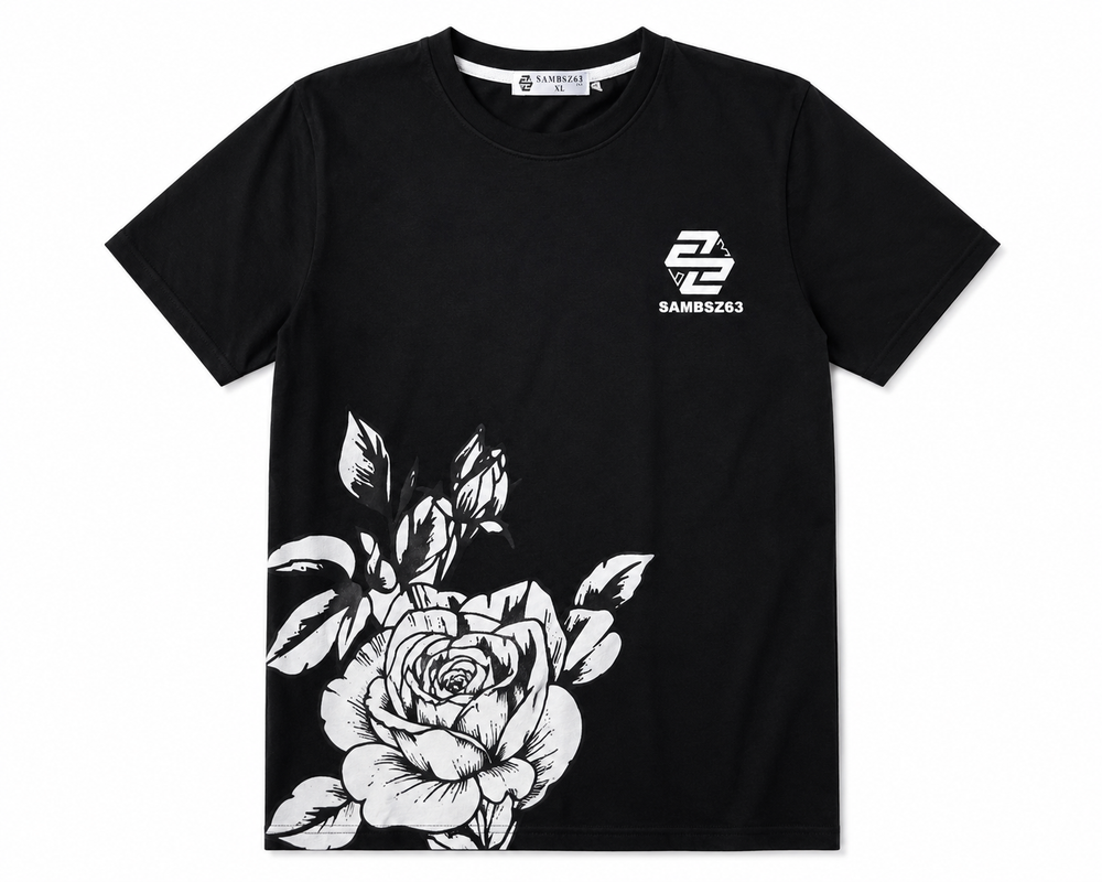 Floral Rose Graphic Unisex Black T-Shirt