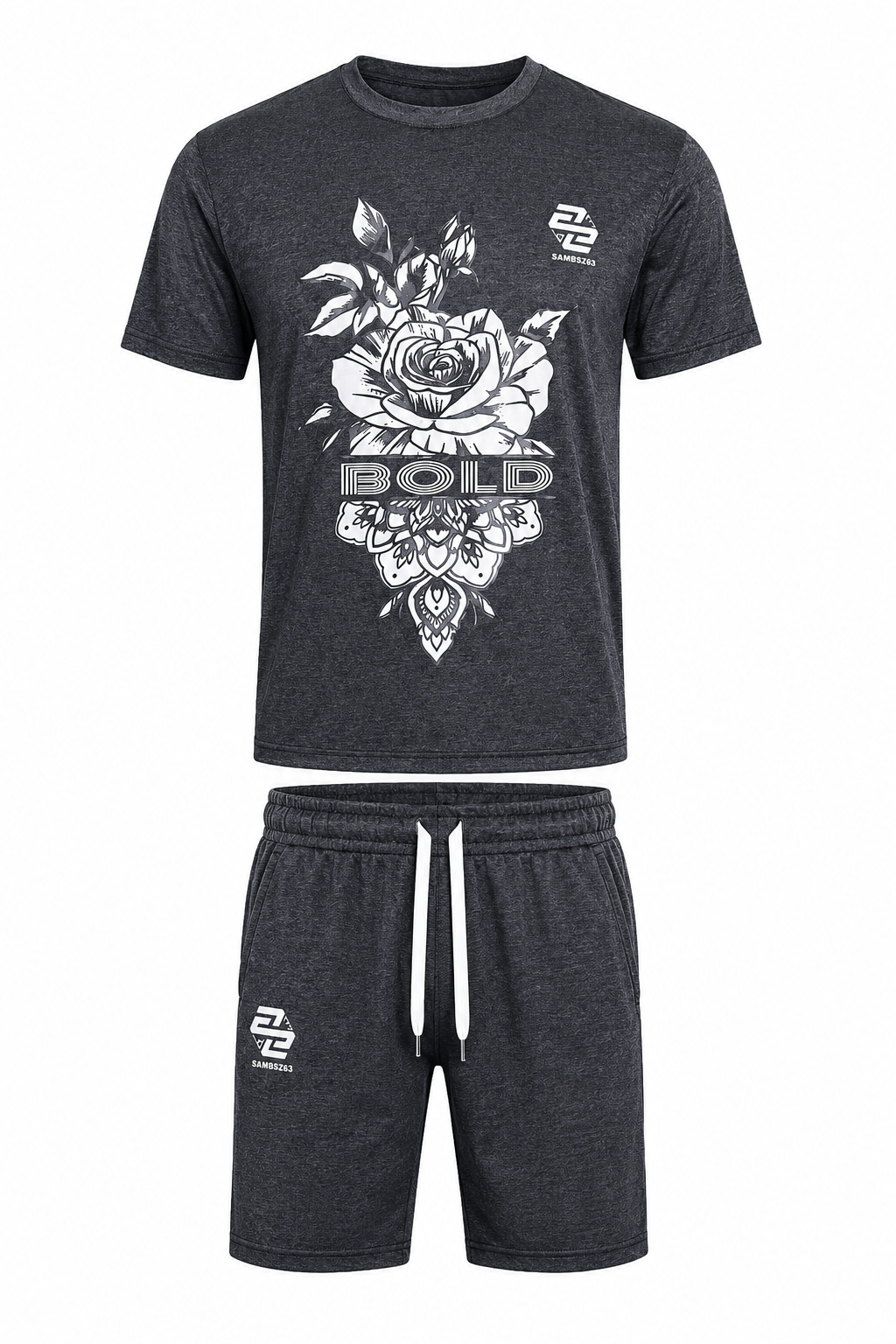 Bold Rose Graphic Sports T-Shirt & Shorts Set (For UK Only)