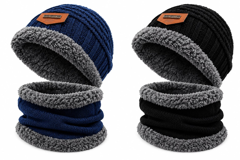Ladies Winter Bobble Hat Touchscreen Gloves Set Thermal Lined Knitted Beanie