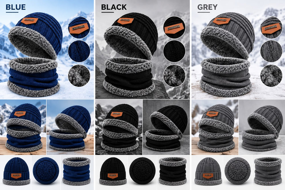 Ladies Winter Bobble Hat Touchscreen Gloves Set Thermal Lined Knitted Beanie