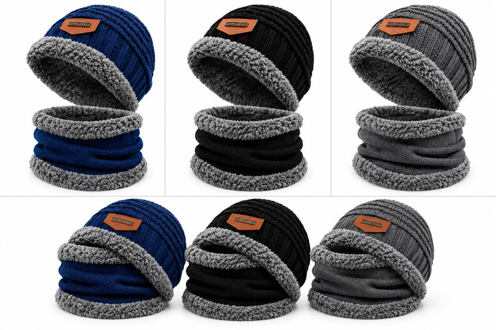 Ladies Winter Bobble Hat Touchscreen Gloves Set Thermal Lined Knitted Beanie