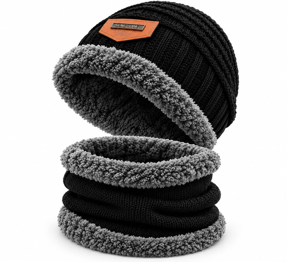 Ladies Winter Bobble Hat Touchscreen Gloves Set Thermal Lined Knitted Beanie
