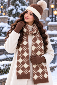 Ladies Winter Hat Scarf & Gloves 3 Piece Matching Set ( Free Delivery 3-5 days For UK Only)