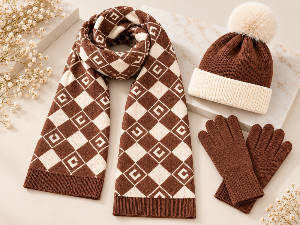 Ladies Winter Hat Scarf & Gloves 3 Piece Matching Set ( Free Delivery 3-5 days For UK Only)