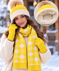 Ladies Winter Hat Scarf & Gloves 3 Piece Matching Set Fleece Lined One Size