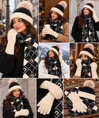 Ladies Winter Hat Scarf & Gloves 3 Piece Matching Set ( Free Delivery 3-5 days For UK Only)