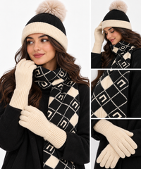 Ladies Winter Hat Scarf & Gloves 3 Piece Matching Set ( Free Delivery 3-5 days For UK Only)