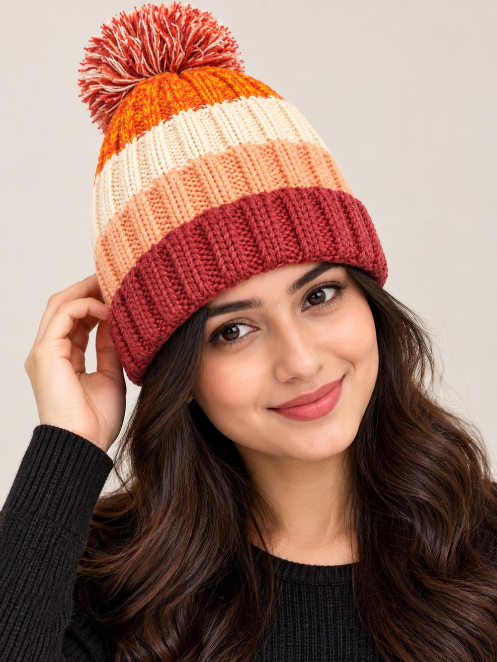 Women's  Waterproof Striped Knit Winter Beanie  (Delivery 3-5 Days Only For UK)