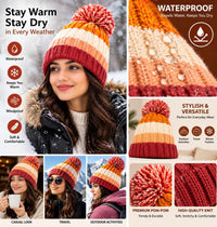 Women's  Waterproof Striped Knit Winter Beanie  (Delivery 3-5 Days Only For UK)
