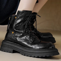 Womens Sheepskin Chunky-Soled Lace-Up Ankle Boots
