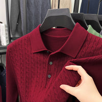 Loose-Fitting Solid-Color Casual V-Neck Knit Sweater For Middle-Aged Men