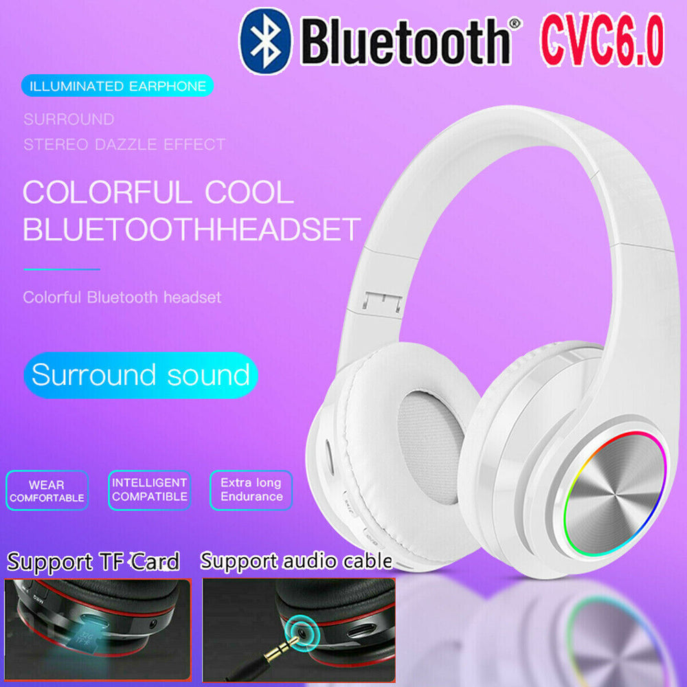 Wireless Bluetooth Headphones Over-Ear Noise Canceling All Devices UK--white