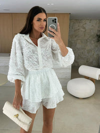 New Casual Two-piece Set Fashionable Long-sleeve Hollow-out Outfit