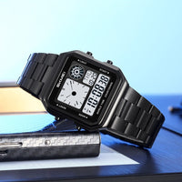 Square Steel-band Golden Waterproof Alarm Clock With A Luminous Digital Display