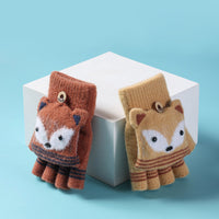 Cute Flip Half Fingerless Knit Plush Kid Gloves