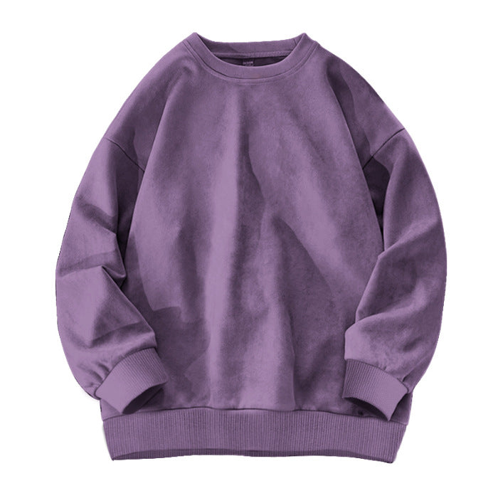 Round-neck Solid-color Suede-fleece Hoodie