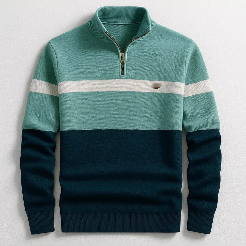 Business Stand-collar Knitwear Half-zip Long-sleeve T-shirt Color-block Pullover Sweaterpremium Quality
